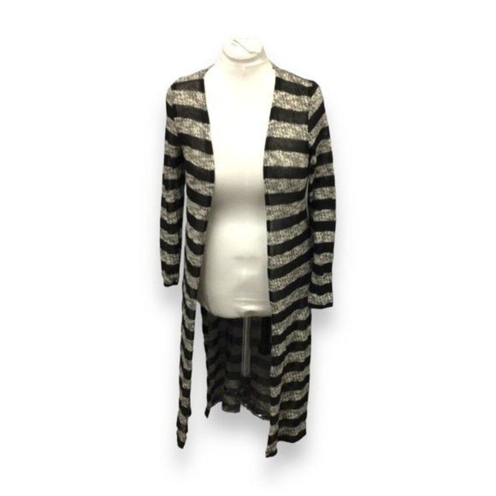 Ambiance Women’s Open Front Striped Duster Cardigan, Black, size L
